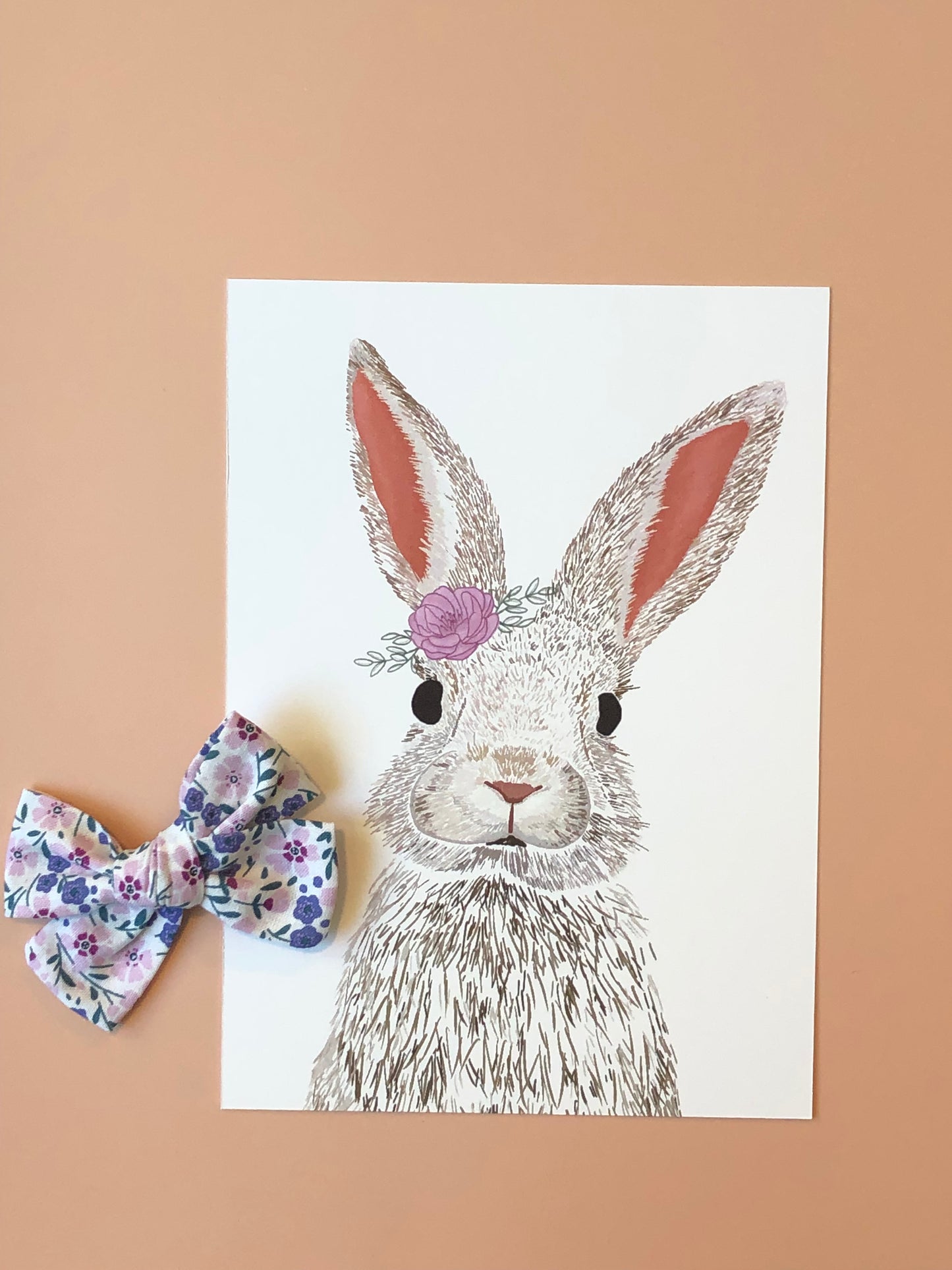 Bunny Art Print & Floral Bow